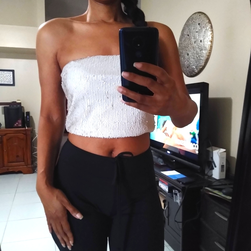 Sequin Strapless Top